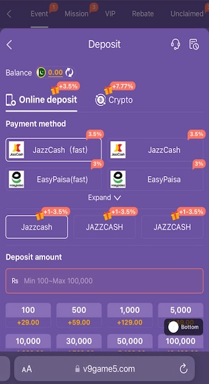 V9 Game Deposit